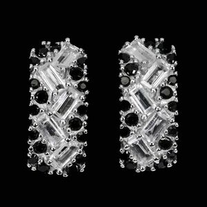 925 Sterling Silver Earrings Octagon with White Topaz 4x3mm & Spinel Gems